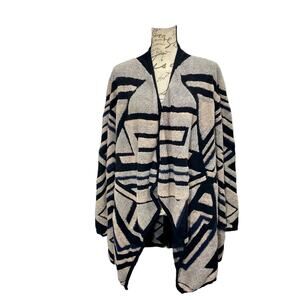 Lucky Brand Fuzzy Aztec Geometric Knit Open Drapey Cardigan - Size XL